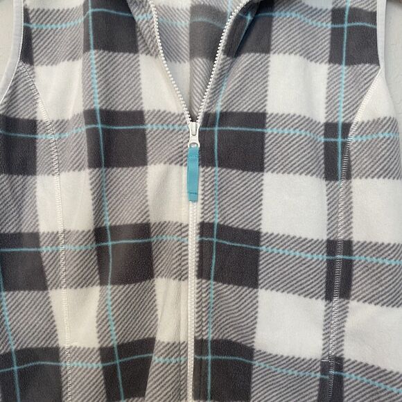 Made for Life fleece Zip Up vest size large White Plaid Turquoise - Picture 4 of 6